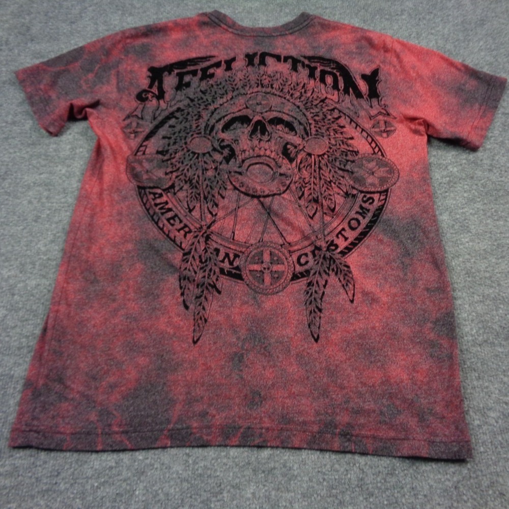 Affliction American Customs Shirt Mens Medium Red Skull Aztec Viva La Raza